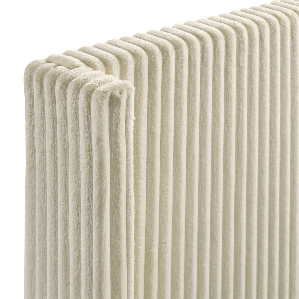 Mavela Wide Wale Corduroy Upholstery Panel Queen Bed with 2 Nightstands, Cream - Grand Goldman Shop