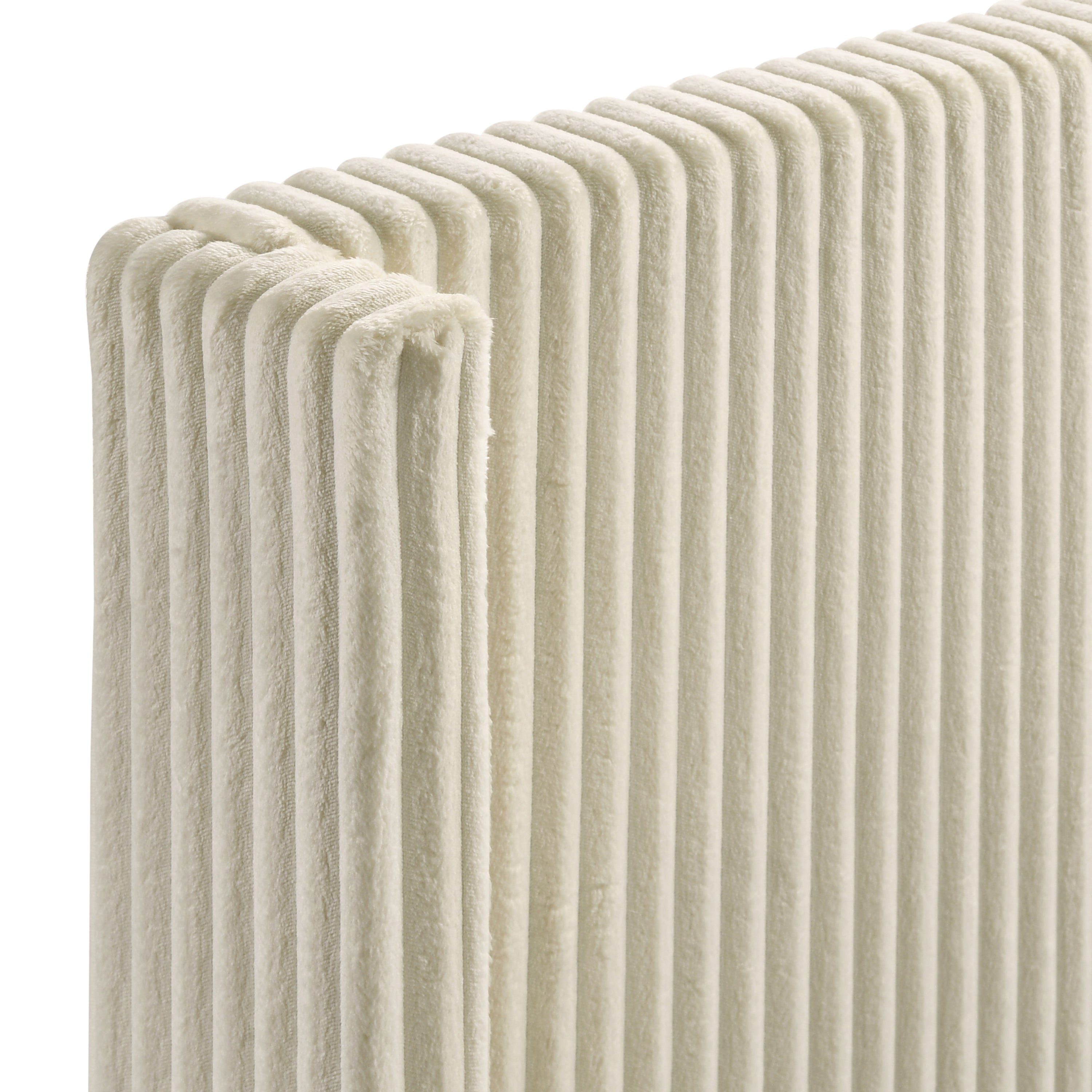 Mavela Wide Wale Corduroy Upholstery Panel Queen Bed with 2 Nightstands, Cream - Grand Goldman Shop