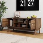 Mid-Century Modern TV Stand for 32/45 inch TV, Walnut MDF Entertainment Center with Storage, 43.31 inch Media Console Table for Living Room and Bedroom - Grand Goldman Shop