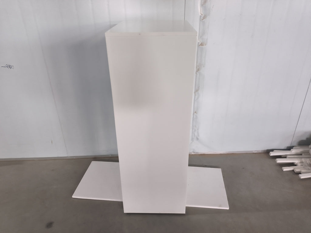 4-Tier Freestanding Bookshelf with 3 Sliding Drawers and 1 Bottom Drawer in White, Engineered Wood - Grand Goldman
