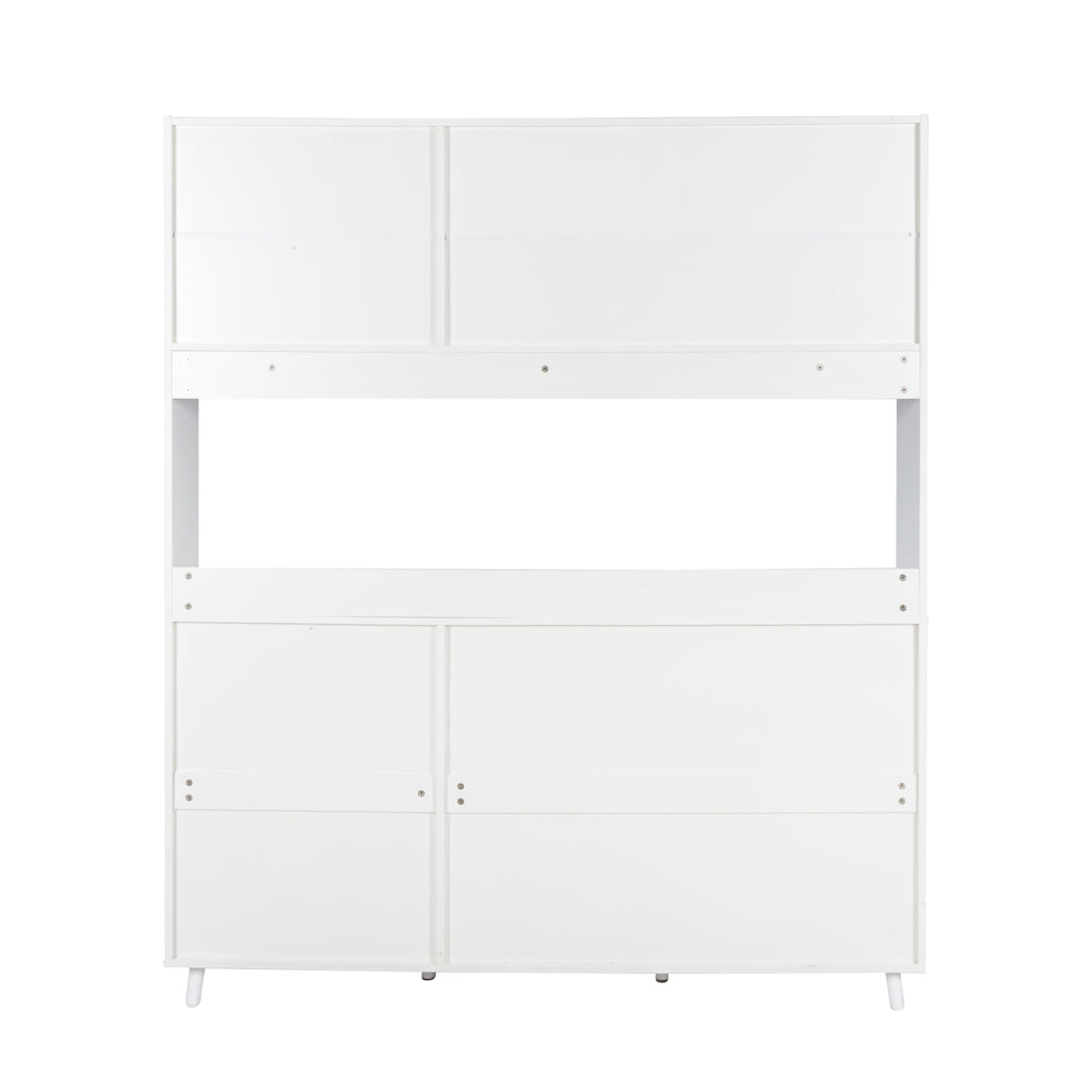 63' W Large Kitchen Hutch Cabinet, Freestanding Pantry Cabinets Storage Kitchen Cupboard with 4 Doors, 4 Drawers & Microwave Shelf, White - Grand Goldman Shop