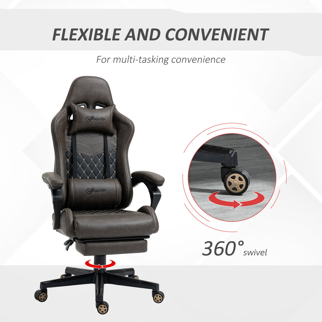 Vinsetto Racing Gaming Chair Diamond PU Leather Office Gamer Chair High Back Swivel Recliner with Footrest, Lumbar Support, A