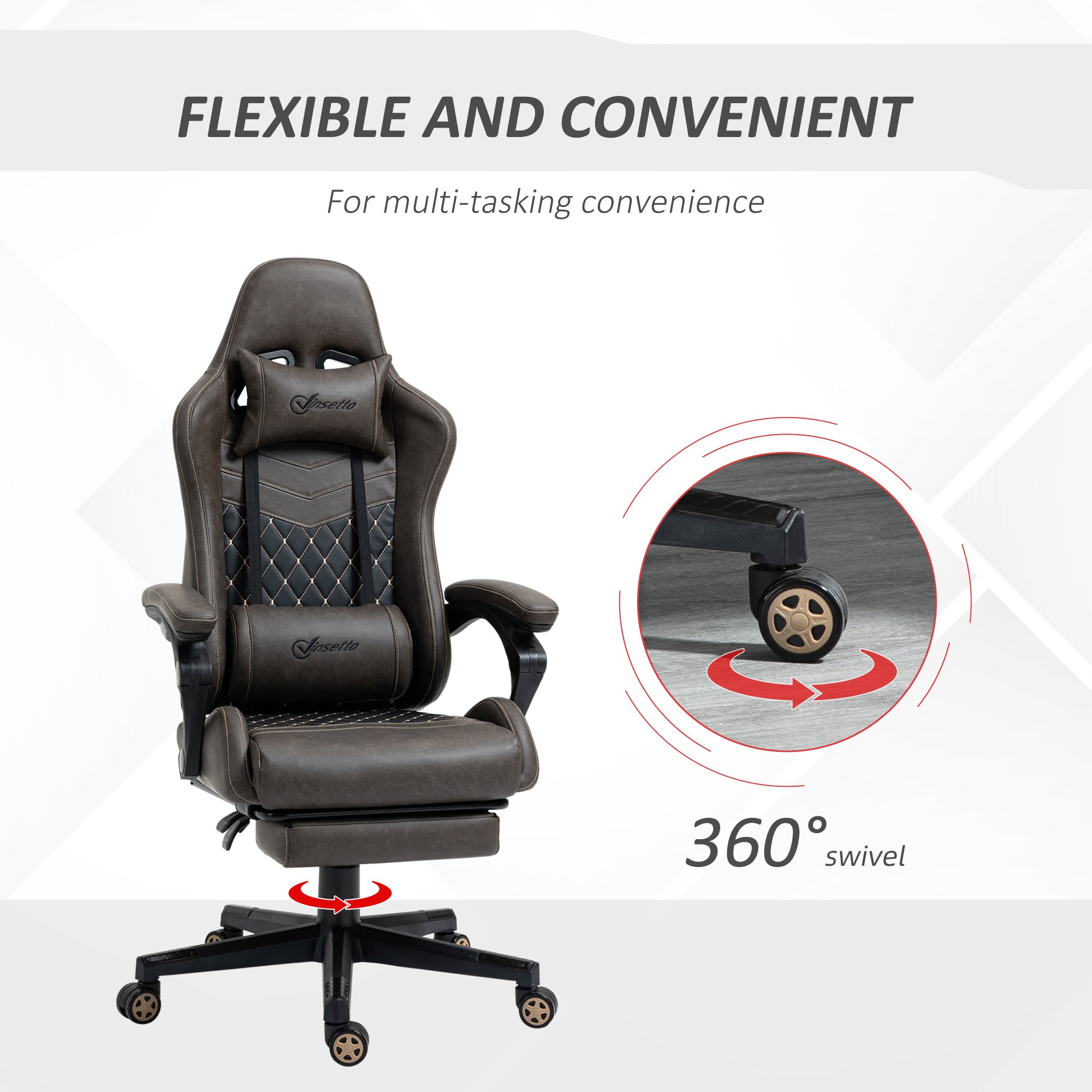 Vinsetto Racing Gaming Chair Diamond PU Leather Office Gamer Chair High Back Swivel Recliner with Footrest, Lumbar Support, A