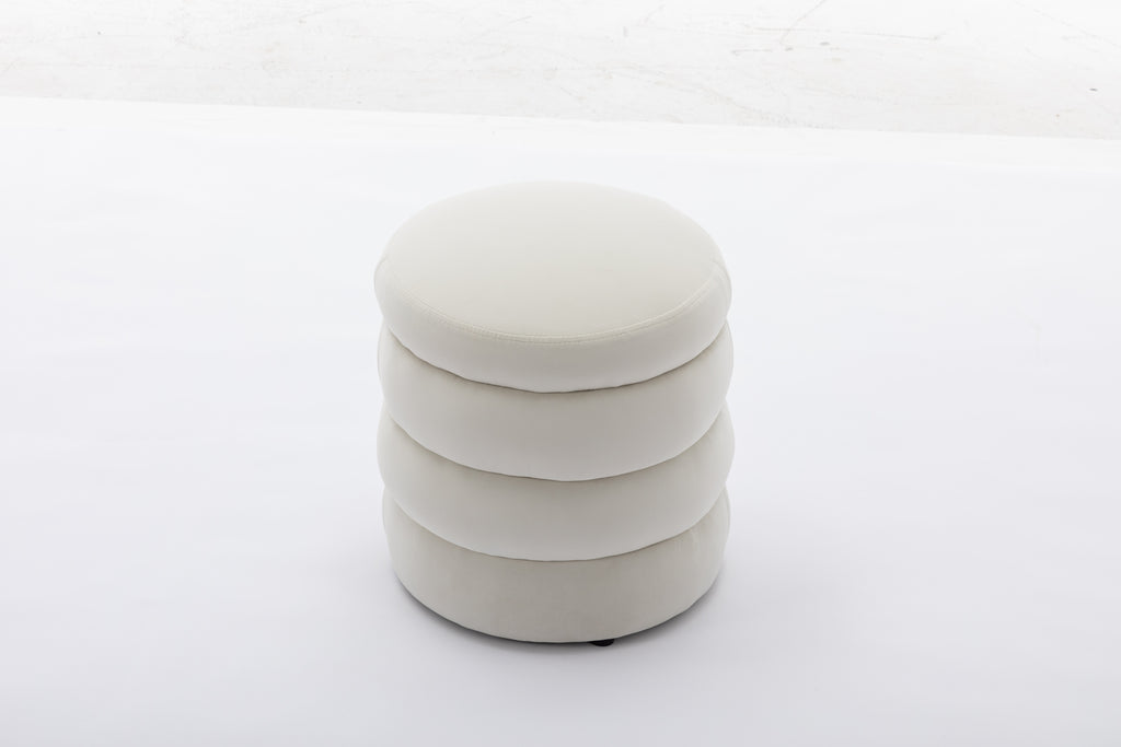006-Soft Velvet  Round Ottoman Footrest Stool,Ivory - Grand Goldman Shop