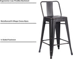 Modern Light Weight Industrial Contemporary Rustic Vintage Costal Metal Barstools with Bucket Back and 4 Leg Design, (Set of 