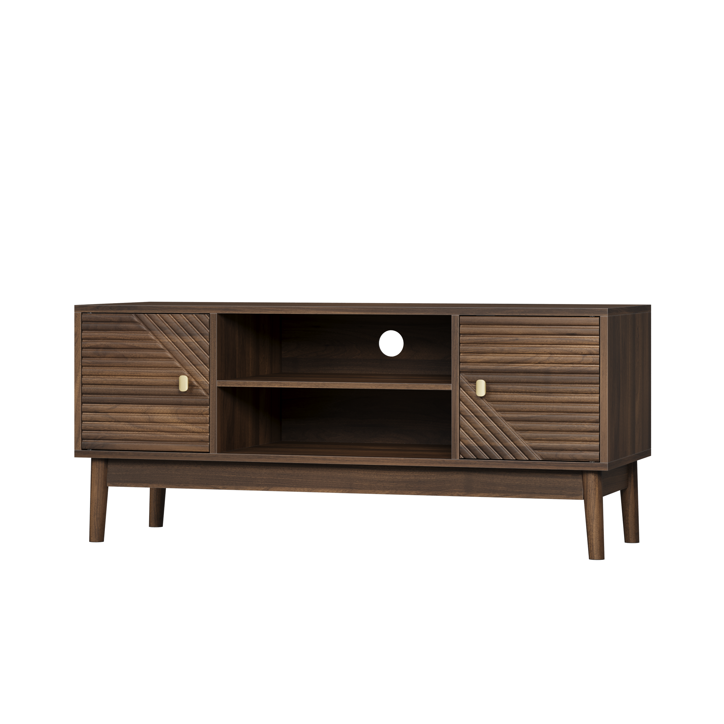 Mid-Century Modern TV Stand for 32/45 inch TV, Walnut MDF Entertainment Center with Storage, 43.31 inch Media Console Table for Living Room and Bedroom - Grand Goldman Shop