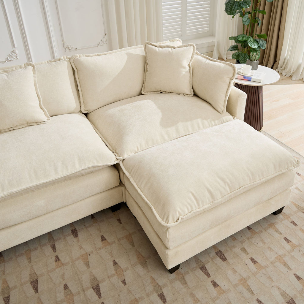 Cloud Sofa two Seats (the cushion on the armrest not included), Modern Sectional Couch, for Apartment, Comfy Double Layer Upholstered Seat Cushion, Breathable Chenille Fabric, Beige,SW504ABG - Grand Goldman Shop