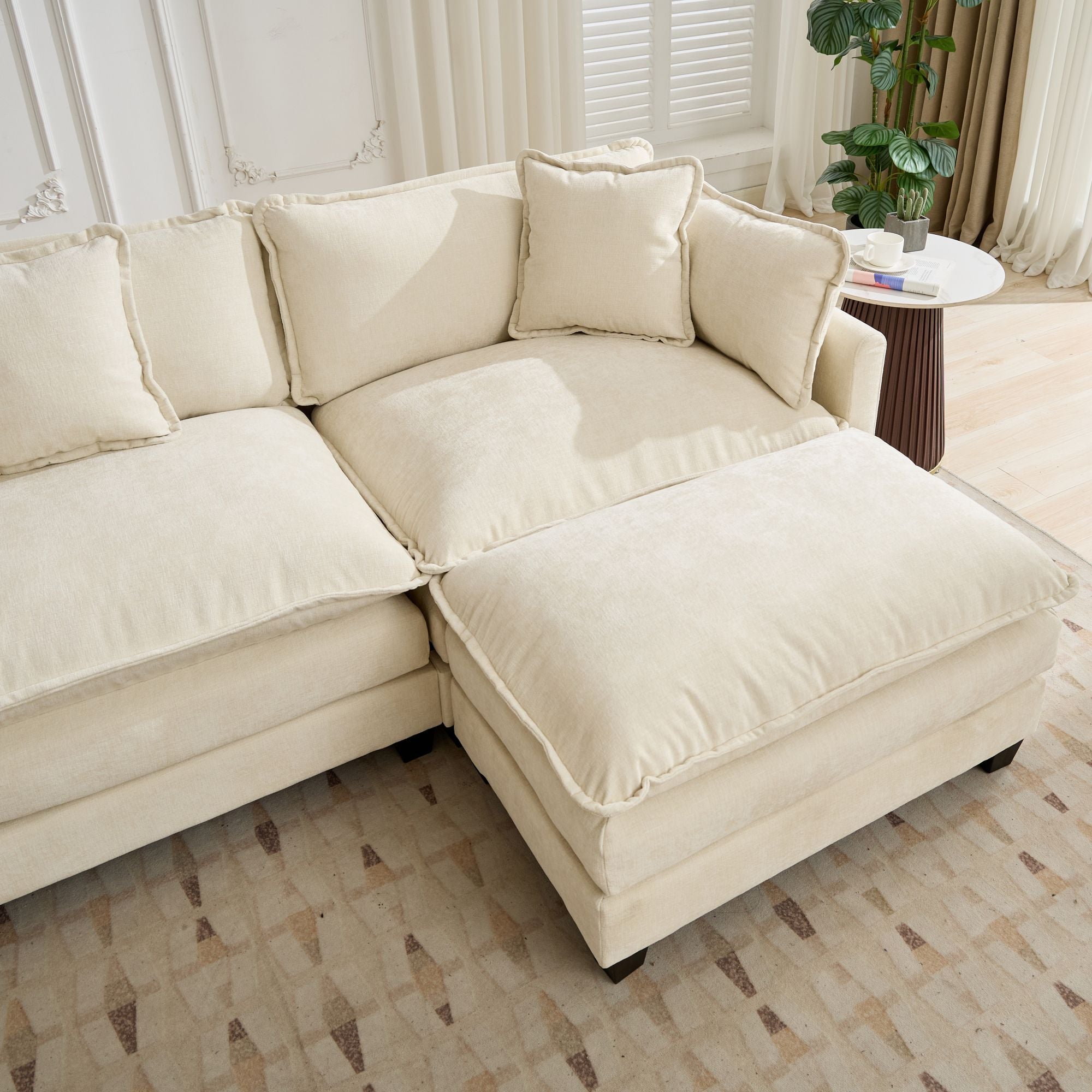 Cloud Sofa two Seats (the cushion on the armrest not included), Modern Sectional Couch, for Apartment, Comfy Double Layer Upholstered Seat Cushion, Breathable Chenille Fabric, Beige,SW504ABG - Grand Goldman Shop