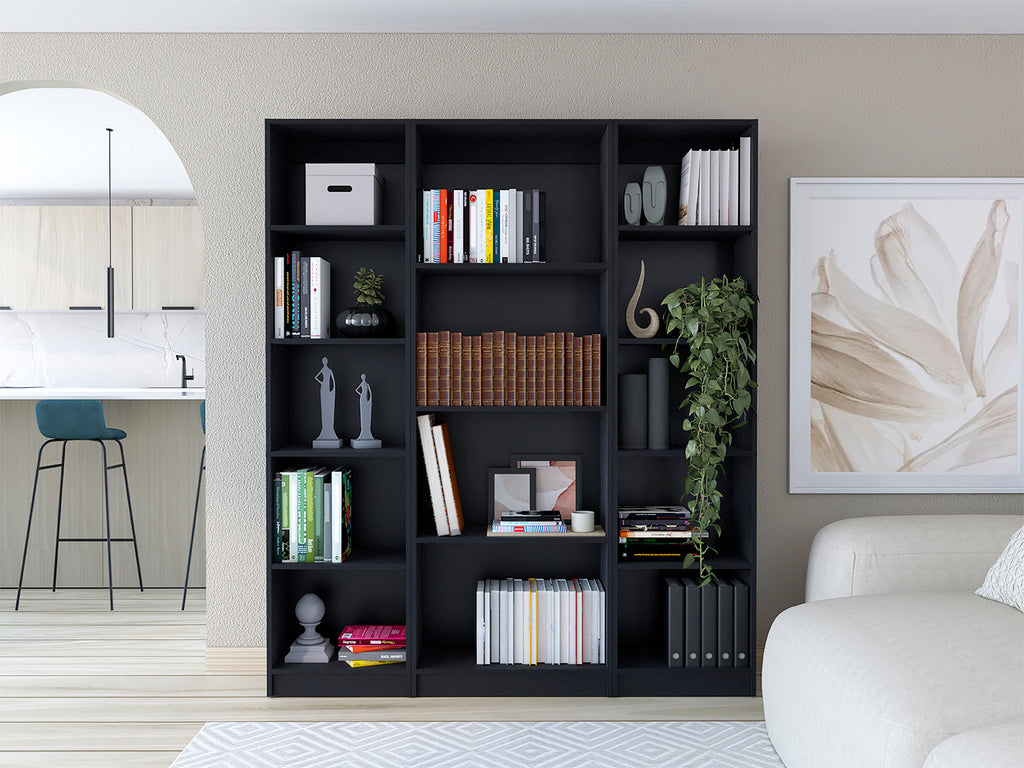 Davie 3 Piece Home Bookcase set, 60' Wide with 14 Shelves ,  Living Room Set Set  Black | Premium Home Decor - Grand Goldman