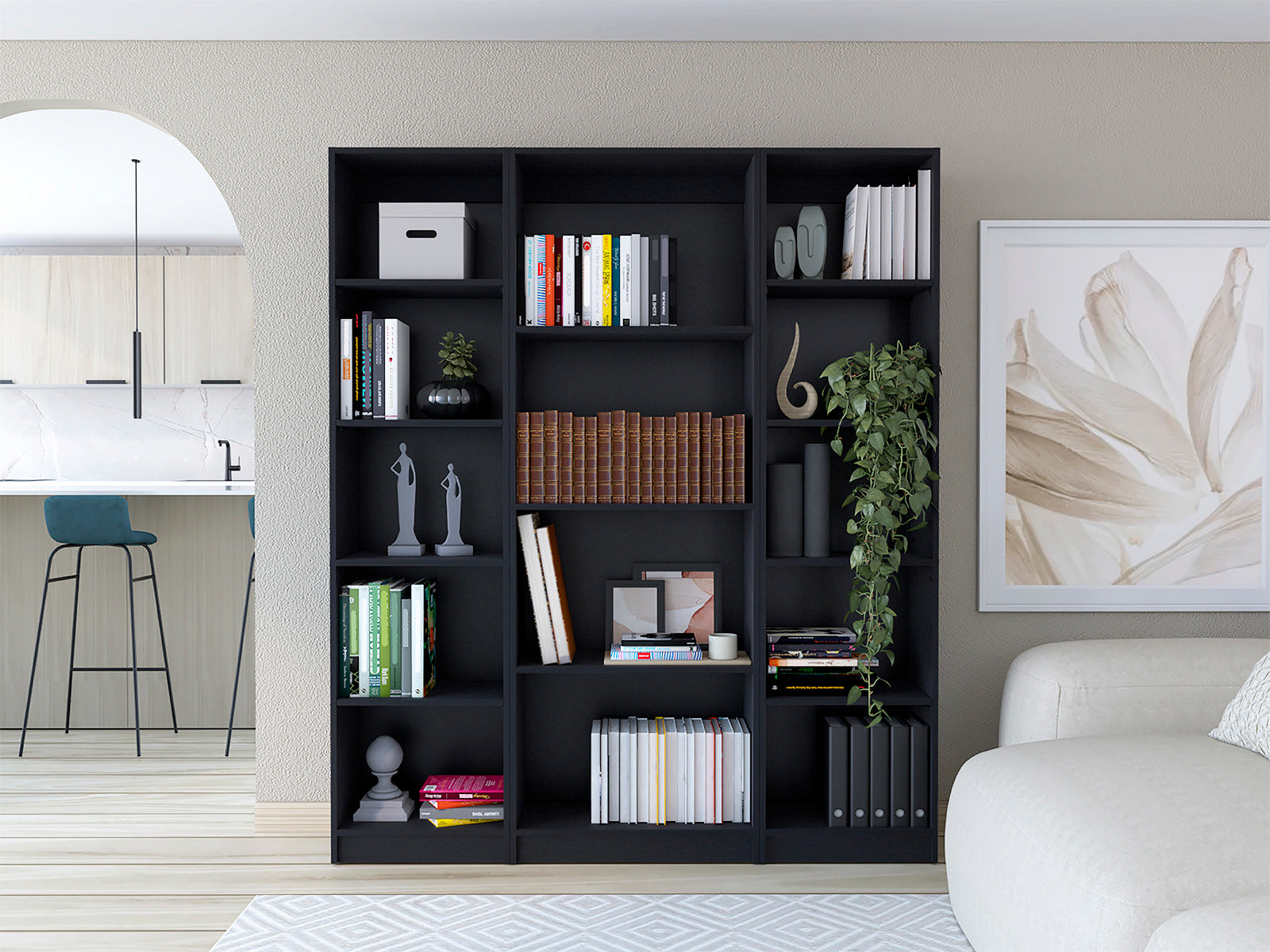 Davie 3 Piece Home Bookcase set, 60' Wide with 14 Shelves ,  Living Room Set Set  Black | Premium Home Decor - Grand Goldman