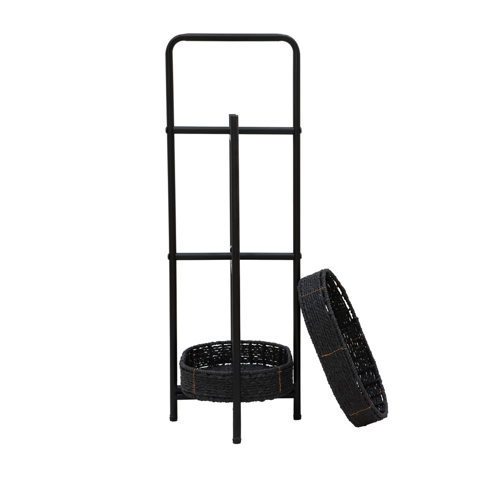 Modern 3-Tier Handwoven Side Table with Oval Organizer in Black Metal and Paper Rope - Grand Goldman Shop
