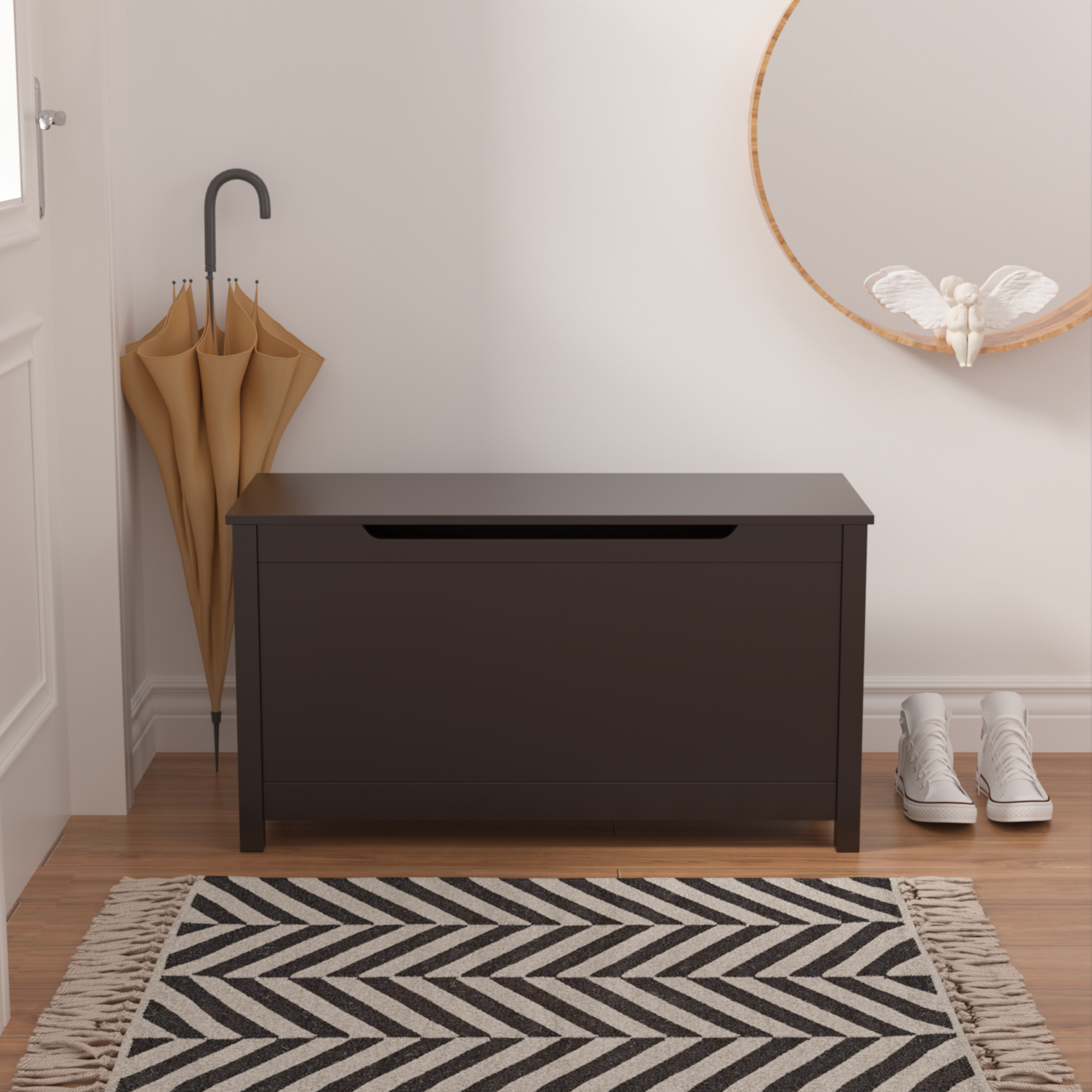 Kids Wooden Toy Box Storage with Safety Hinged Lid for Ages 2+ (Coffee) | Premium Home Decor - Grand Goldman