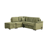 Green Velvet Sleeper Sofa Bed with Storage Ottoman, L Shape Pull Out Couch for Living Room and Bedroom - Grand Goldman Shop