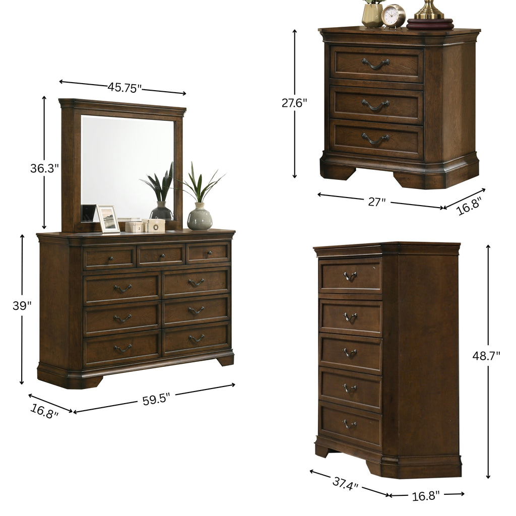 Maderne Traditional Wood Panel 5 pieces King Bed set with Dresser, Mirror, Nightstand and Chest - Grand Goldman Shop
