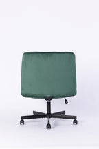 Green Velvet Criss Cross Armless Office Chair with Wheels - Comfortable & Stylish for Home Office, Meditation, and Makeup Use