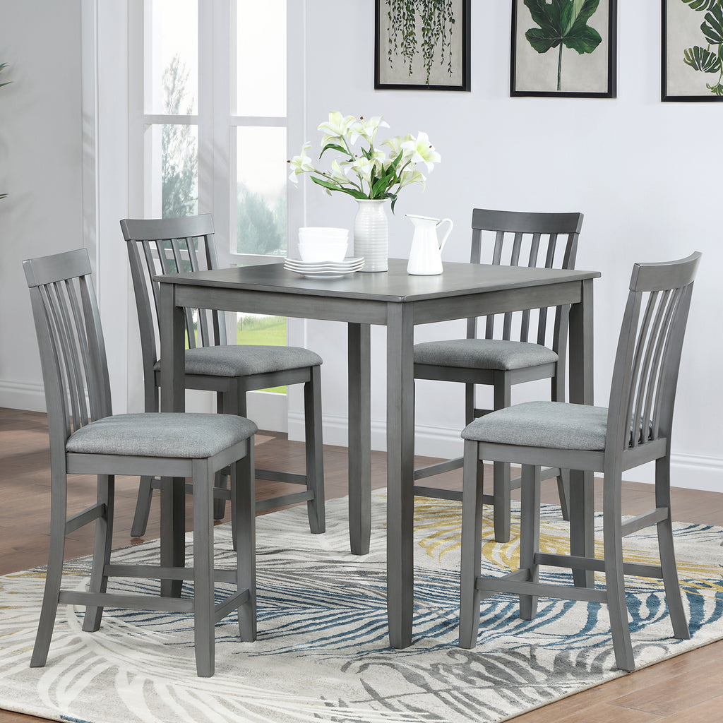 Wooden Dining Square Table, Kitchen Table for Small Space, 4 Person Counter Height Table, Gray, ONLY THE TABLE - Grand Goldman Shop
