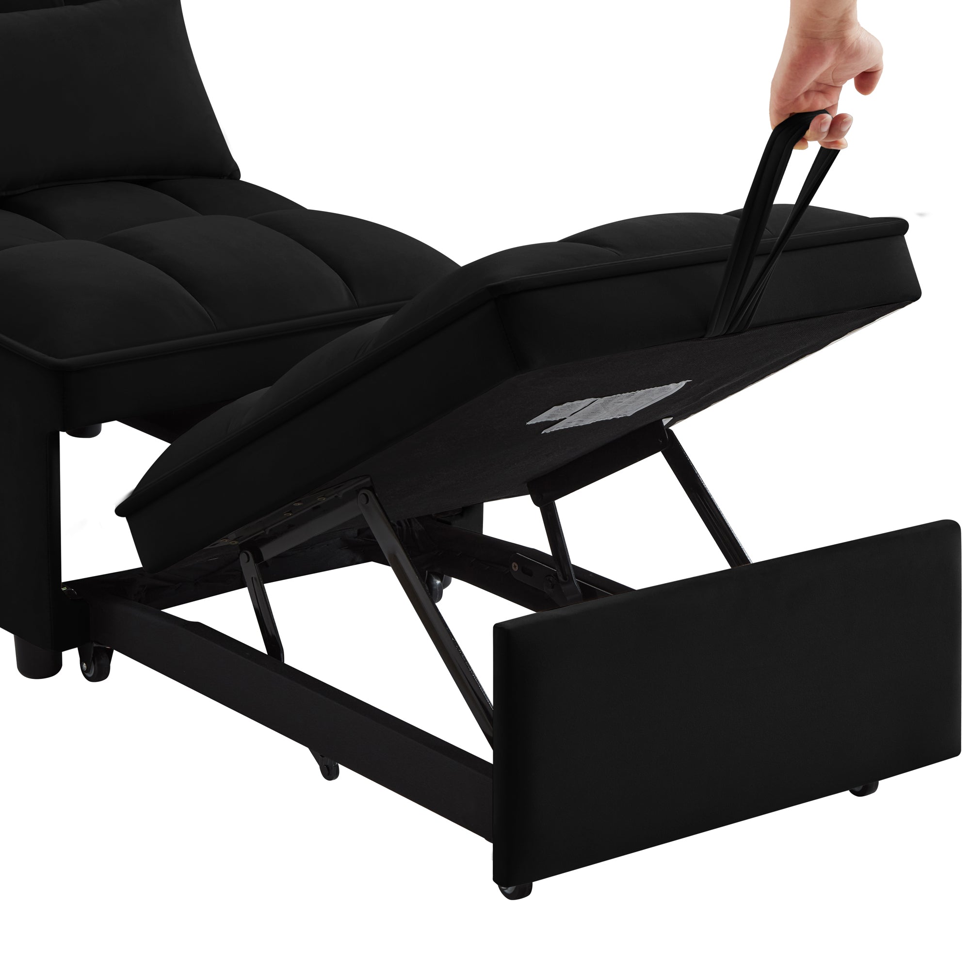 4 in1 Multi-Function Single Sofa Bed with Storage Pockets,Tufted Single Pull-out Sofa Bed with Adjustable Backrest and Pillows ,Convertible  Chaise Lounge,Black - Grand Goldman Shop