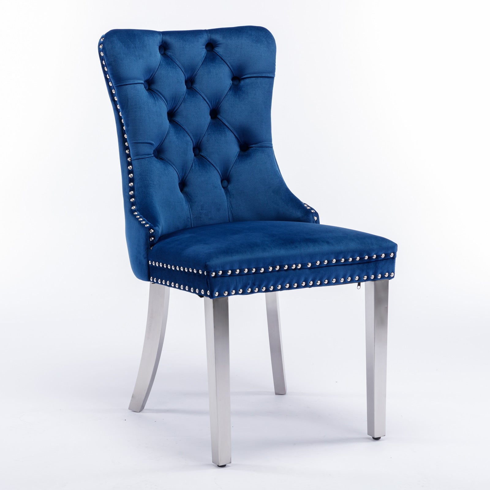 Nikki Collection Modern, High-end Tufted Solid Wood Contemporary Velvet Upholstered Dining Chair with Chrome Stainless Steel Plating Legs,Nailhead Trim,Set of 2,Blue and Chrome, SW1701BL - Grand Goldman Shop
