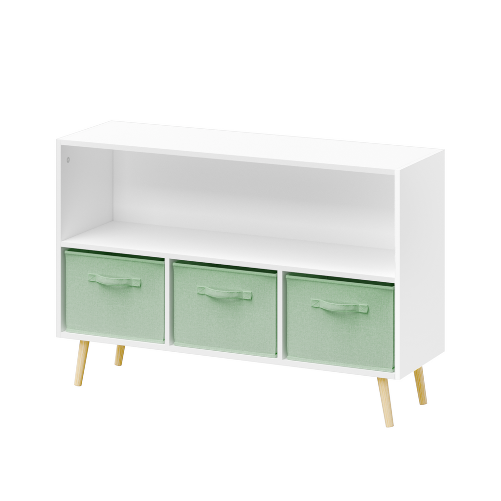Kids bookcase with Collapsible Fabric Drawers, Children's Book Display, Toy Storage Cabinet Organizer, White/Green | Premium 