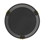 Modern Black Mirror Coffee Table, Asymmetrical Metal, Circular Metal Drum Base, Gold Finish & Lower Shelf - Grand Goldman Shop