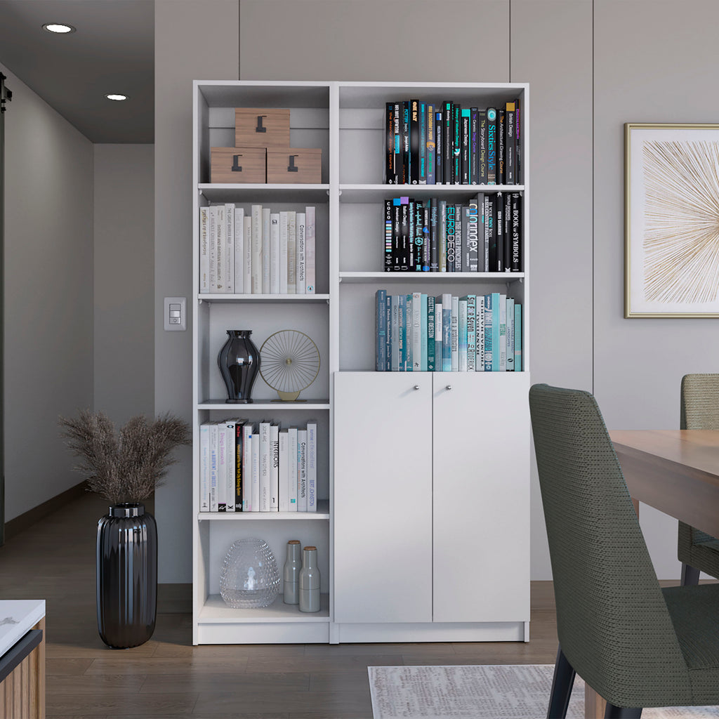 Micco 2 Piece 2 Piece Home Bookcase set, 42' Wide  with 8 Shelves and Double Door Cabinet, Living Room Set White | Premium Ho