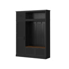 3-in-1 Hall Tree with Overhead Storage Cabinet, 3 Adjustable Side Shelves, 4 Heavy-Duty Hooks, 2 Spacious Drawers, Grooved Back Panel Design, Contrasting Seat Bench, Multifunctional Entryway Organizer - Grand Goldman Shop