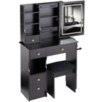 29.2' Small Size Drawer Desktop Vanity Table + Cushioned Stool, 2 AC+2 USB Power Station, Hair dryer bracket, Extra Large Touch Control Sliding LED Mirror, 3-color Switching, EPA, GCC, UL Certificate - Grand Goldman Shop