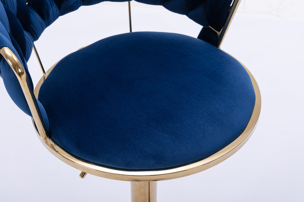 Set of 2  Bar Stools,with Chrome Footrest and Base Swivel Height Adjustable Mechanical Lifting Velvet + Golden Leg Simple Bar Stool-BLUE - Grand Goldman Shop