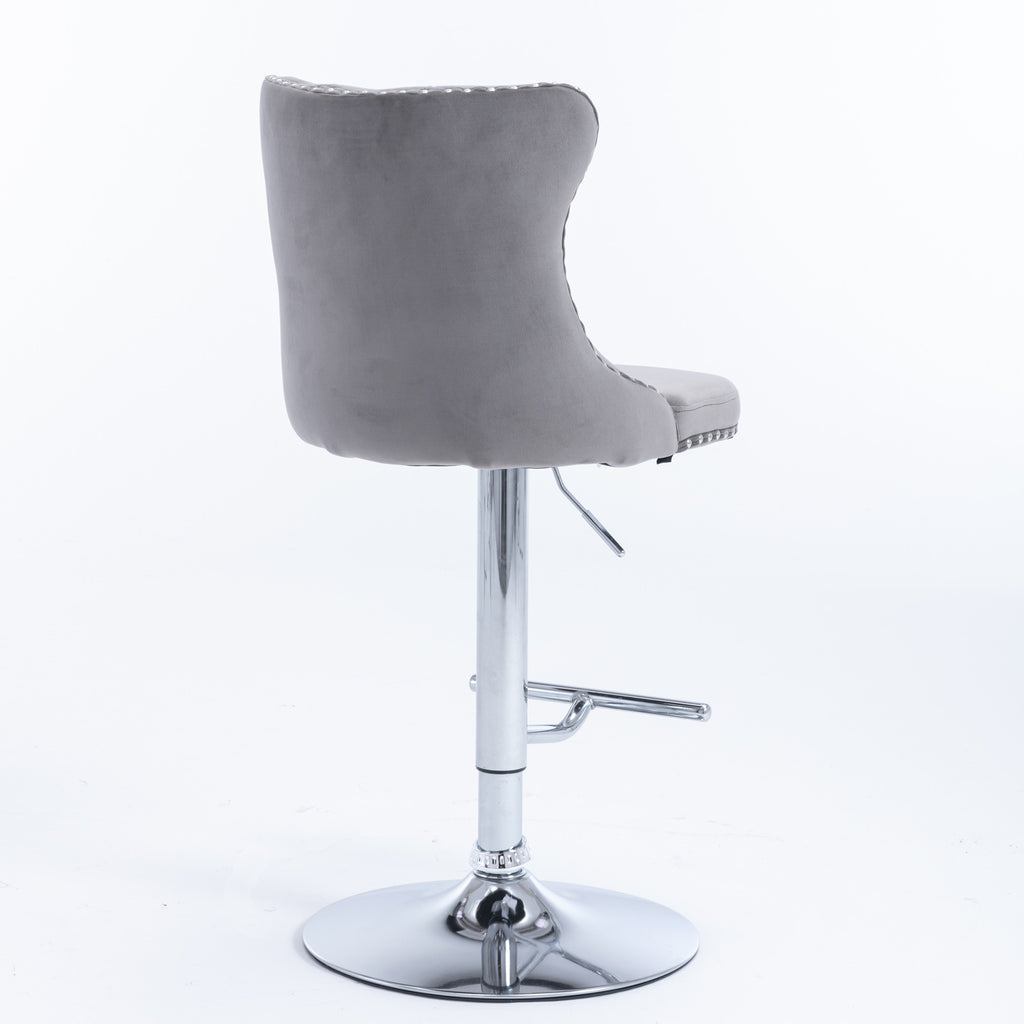 A&A Furniture,Swivel Velvet Barstools Adjusatble Seat Height from 25-33 Inch, Modern Upholstered Chrome base Bar Stools with Backs Comfortable Tufted for Home Pub and Kitchen Island（Gray,Set of 2） - Grand Goldman Shop