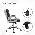 Vinsetto PU Leather Home Office Chair, Button Tufted Desk Chair with Padded Armrests, Adjustable Height and Swivel Wheels, Bl