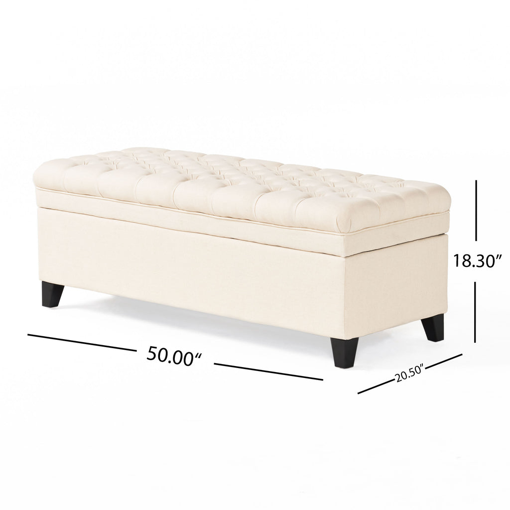 Juliana Contemporary Storage Ottoman with Button-Tufted Diamond Stitching in Beige Fabric - Grand Goldman Shop