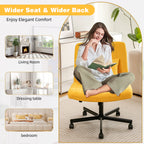 Yellow Linen Criss Cross Armless Office Chair with Wheels - Modern Comfort for Home Office, Meditation & Makeup Spaces - Gran
