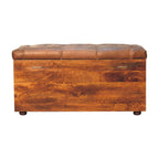 Solid Wood Buffalo Leather Upholstered Hide Chestnut Storage Trunk, Tan & Brown - Grand Goldman Shop