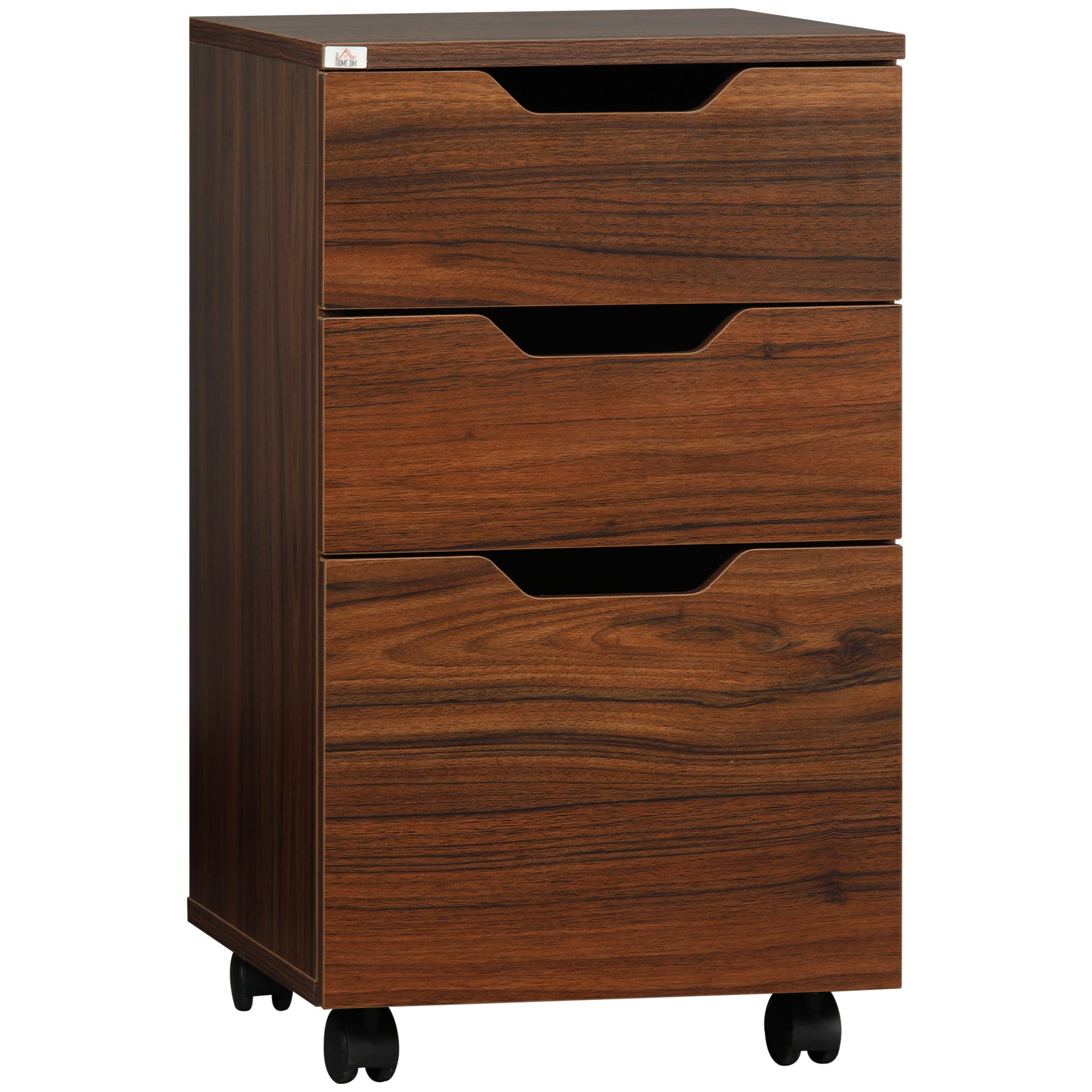 HOMCOM 3 Drawer Office Storage Cabinet, Under Desk Cabinet with Wheels, Brown Wood Grain - Grand Goldman