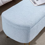 Blue Storage Ottoman Bench for End of Bed Gold Legs, Modern Grey Faux Fur Entryway Bench Upholstered Padded with Storage for Living Room Bedroom - Grand Goldman Shop