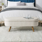 Ottoman Oval Storage Bench,Rubber Wood Legs, Beige(43.5'x16'x16') - Grand Goldman Shop