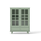 Minimalism Buffet Cabinet with Double Glass Doors and Drawer, Modern Wooden Storage Sideboard Cupboard, Mint Green, MDF and Solid Wood, 28''x15''x36.22'' - Grand Goldman Shop