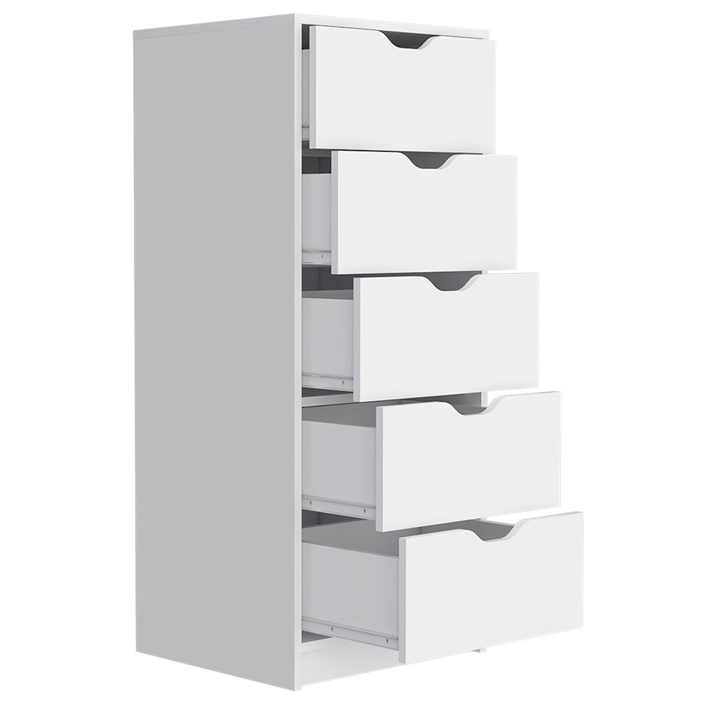 Dresser Kamran, Five Drawer Narrows, White Finish - Grand Goldman Shop