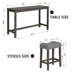 4 Piece Bar Table Set with Power Outlet, Bar Table Set with Chairs, Sofa Bar Table with Stools, Behind Couch Table with 3 Padded Stools, for Living Room, Dining room, Dark Gray - Grand Goldman Shop