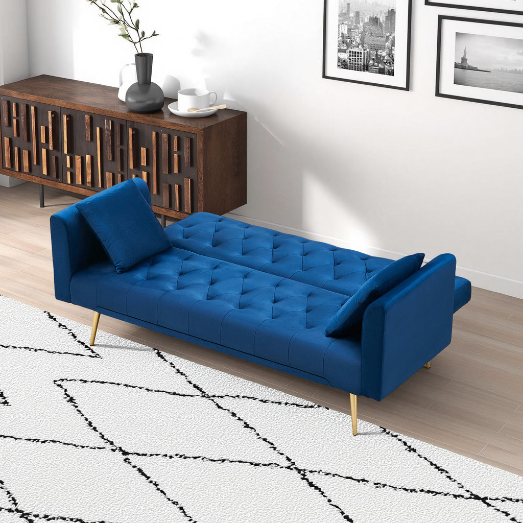 71-inch convertible love seat sofa, American retro blue velvet material, suitable for small living room, bedroom, office - Grand Goldman Shop