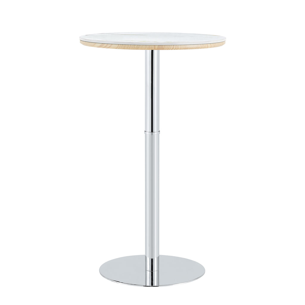 Rock slab circular tabletop non adjustable (39 inches high) bar table, bar table with silver legs and base (white) - Grand Goldman Shop