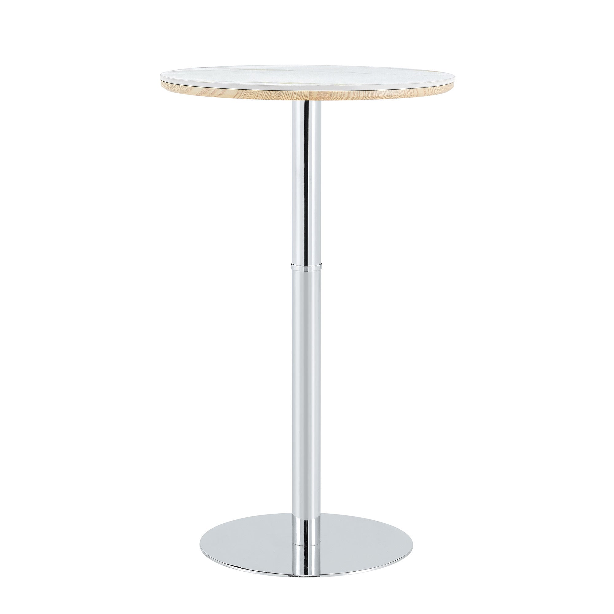 Rock slab circular tabletop non adjustable (39 inches high) bar table, bar table with silver legs and base (white) - Grand Goldman Shop
