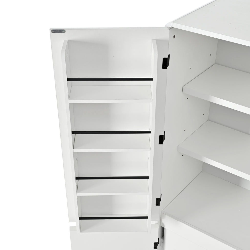 K&K 72' Tall Farmhouse Kitchen Pantry Cabinet with 8 Door Shelves, Curved Design Storage Cabinet with 3 Adjustable Shelves, Hidden Drawer, Versatile Cupboard for Kitchen, Dining & Bathroom, White - Grand Goldman Shop