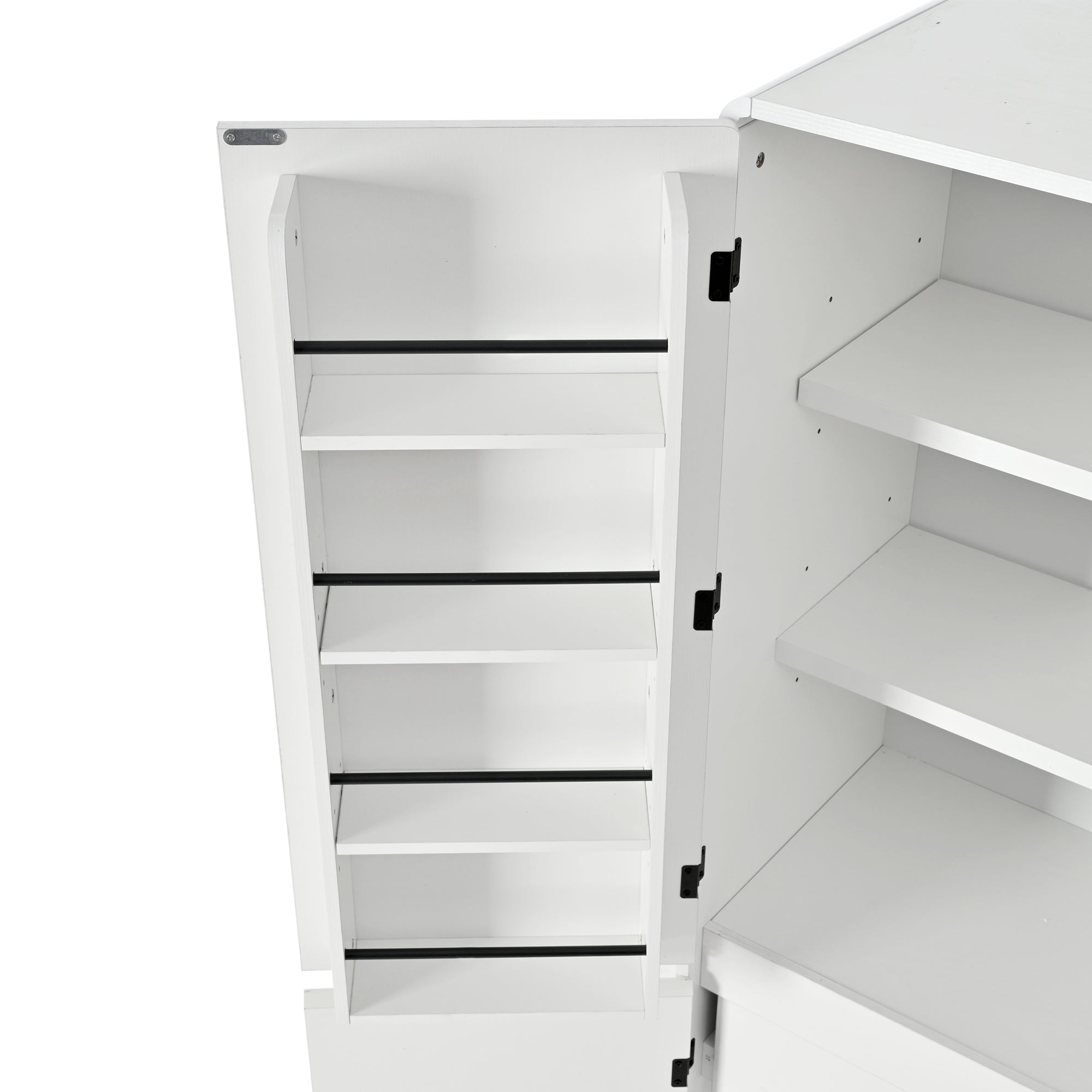 K&K 72' Tall Farmhouse Kitchen Pantry Cabinet with 8 Door Shelves, Curved Design Storage Cabinet with 3 Adjustable Shelves, Hidden Drawer, Versatile Cupboard for Kitchen, Dining & Bathroom, White - Grand Goldman Shop