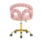 Pink Velvet Bubble Vanity Chair with Gold Base, 360° Swivel Height Adjustable Ergonomic Accent Chair, Cute Rolling Desk Chair