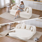 2-in-1 Foldable Sofa Bed,70 Inch Folding Boneless Couch Convertible Compressed Sleeper Sofabed, 4 Pillows for Living Room Apartment, Milk White - Grand Goldman Shop