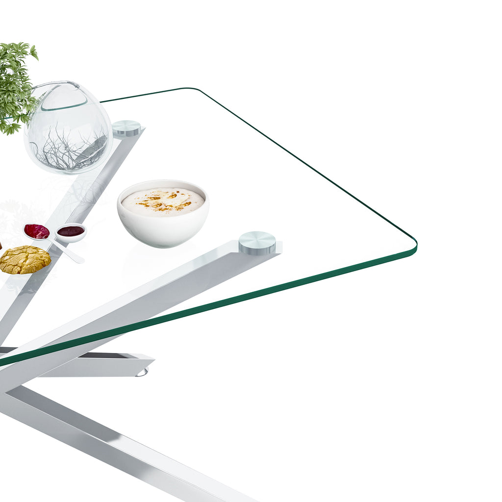 39.37' Rectangular Clear Tempered Glass Coffee Table,Stylish Design with silver Metal Legs, Coffee Table for Living Room - Grand Goldman Shop