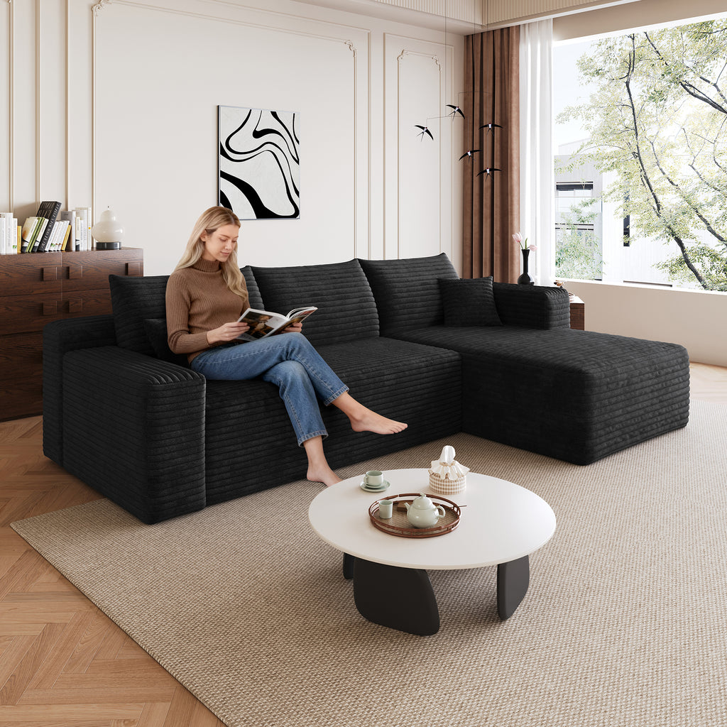 95' Cloud Sectional Sofa,Modern Minimalist Upholstered Couches, Comfort U Shaped Sofa for Living Room,Deep Seat Corner Couch,No Assembly Required,Black (Plush Corduroy Fabric) - Grand Goldman Shop
