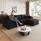 95' Cloud Sectional Sofa,Modern Minimalist Upholstered Couches, Comfort U Shaped Sofa for Living Room,Deep Seat Corner Couch,No Assembly Required,Black (Plush Corduroy Fabric) - Grand Goldman Shop