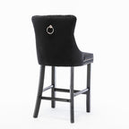 Contemporary Velvet Upholstered Barstools with Button Tufted Decoration and Wooden Legs, and Chrome Nailhead Trim, Leisure Style Bar Chairs,Bar stools, Set of 2 (Black),SW2002BK - Grand Goldman Shop